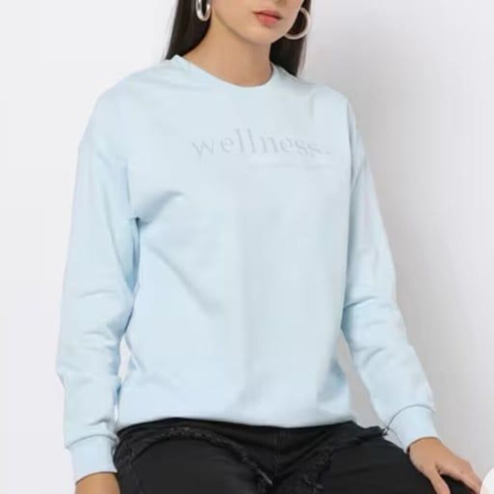 Wellness invest in your happiness embroidered blue sweatshirt